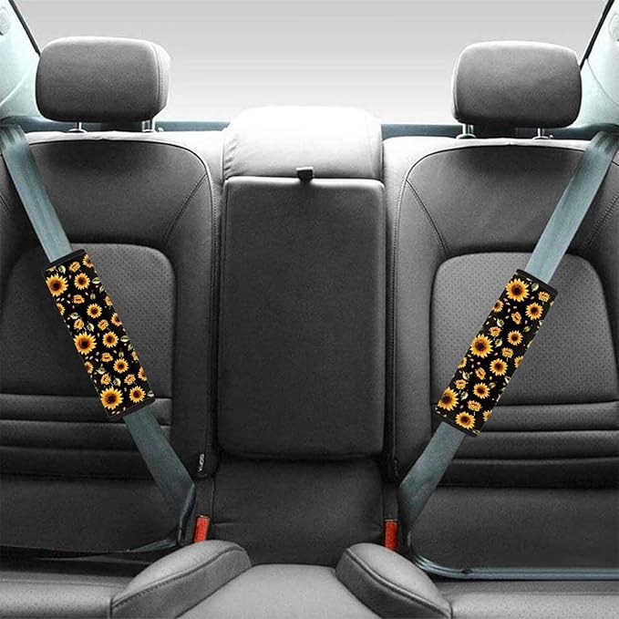 AFPANQZ Sunflowers Pattern Seat Belt Pad Cover for Women Adults Kids Safety Seatbelt Pad Cushion Adjustable Comfortable Driving Schoolbag Straps Pads