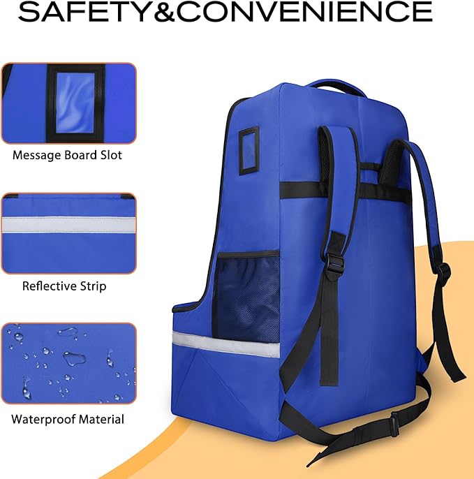 LARIPOP Car Seat Travel Bag for Airplane, Universal Gate Check Car Seat Bag, Padded Backpack with Waist Belt, Reflective Strips & Protective Feet, Fits Infant Convertible Booster Seats, Blue
