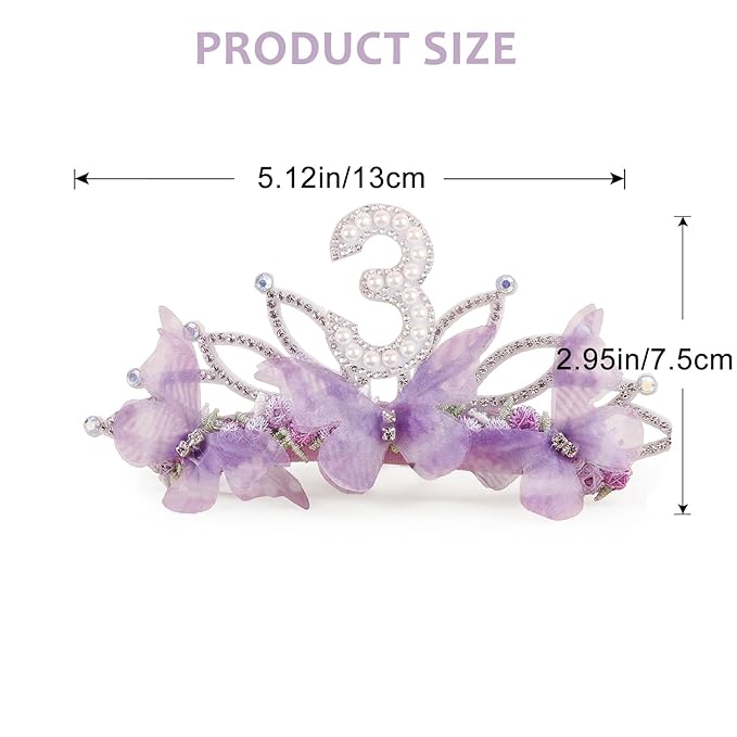 cherrboll Baby Girl Birthday Crown Floral Headband, Soft Flower Head Wrap Tiara Hairband for 1-3 Years Old Toddlers Kids 3rd Birthday Party Dress Photo Decoration
