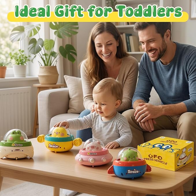 4PCS Animals Car Toys for Toddlers 1-3,Press and Go Car Toys for Ages 0-2,Baby Toys 6-12-18 Months,Spaceship 1 Year Old Boy Toys,First Birthday Gifts Toddler Toys for 1 Year Old Boy & Girl