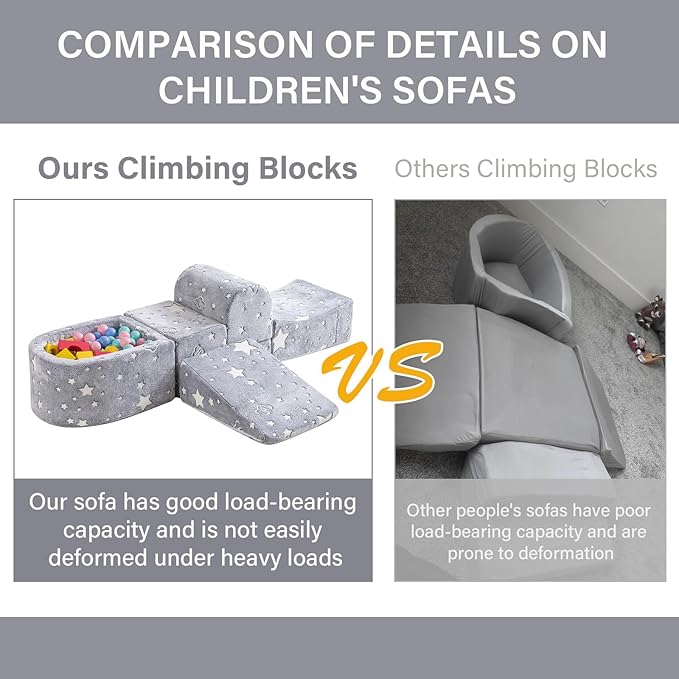 Tiita Foam Climbing Blocks with Small Ball Pit Playground for Baby, Climb and Crawl Playset 5-Piece - Indoor Soft Play Climber for Playtime Fun, Beige