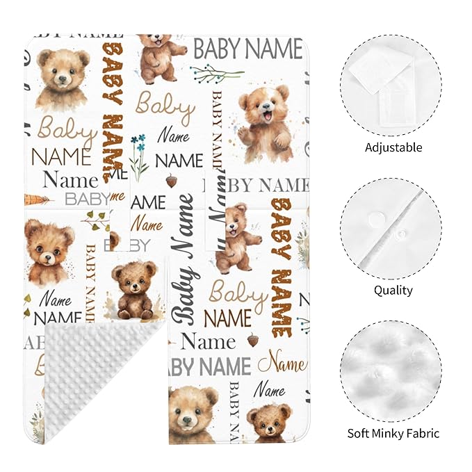 Personalized Baby Car Seat Cover Winter Custom Minky Carseat Cover Boy Girls with Name Bear Carseat Canopy Customized Car Seat Canopy Infant Carrier Covers Nursing Cover Toddler Blanket