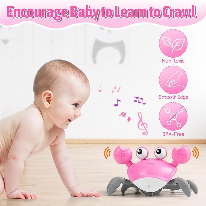 Hirger Crawling Crab Baby Girl Toy, Dancing Walking Infant Toy for Tummy Time, Sensory Toy for 3-6-12-18 Months Babies & Toddlers 1-2-3, Musical Birthday Gift