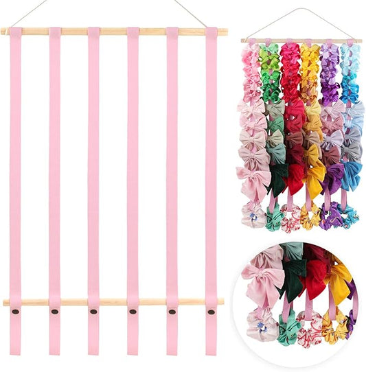 OAOLEER Hair Bow Holder Organizer for Girls Hair Bows,Hair Accessories Headband Organizer Bow Storage Hanger for Baby Girls Wall Hanging Decor for Toddler Girls (Pink)