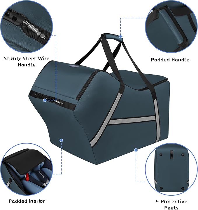 Infant Car Seat Travel Bag for Airplane Compatible with All Nuna Pipa Car Seat and Base,Chicco KeyFit 30 and Base, Padded Car Seat Bags for Air Travel,Car Seat Gate Check Bag with Side Pocket, Blue