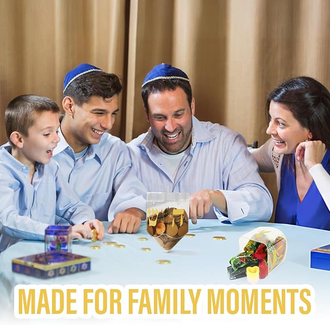 Large Fillable Dreidels for Hanukkah, Pack of 4 Plastic Dreidels Bulk, Clear Large Dreidels That Bring Joy and Tradition to Every Celebration