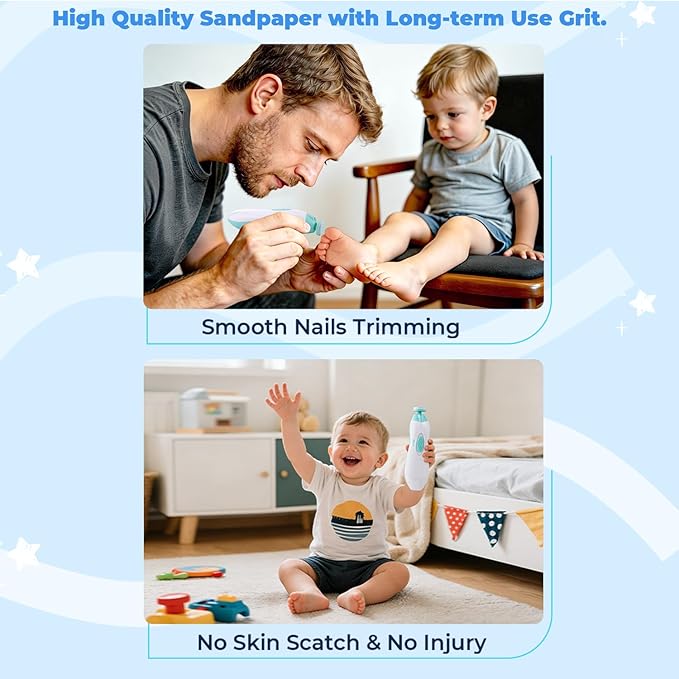 Baby Nail File Replacement Heads, Safe Electric Nail Trimmer Pads Refills Grinder Buffer Attachments Nail Care Filer Tool for Newborn Infants Toddlers Kids 6+ Months Up 6 Pack Blue