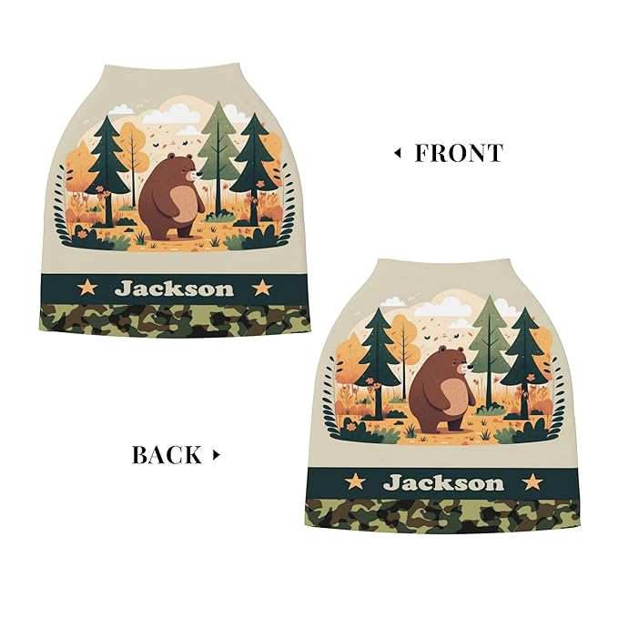 Personalized Bear Baby Car Seat Cover with Name,Multi-Use Canopy for Nursing, Strollers,Shopping Carts,Customized Breastfeeding Cover, Full Privacy,Infant Stroller Cover