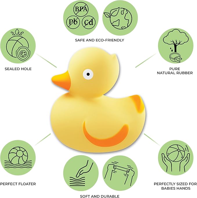 CaaOcho Pure Natural Rubber Bath Toy - Rubber Ducky Lily The Duck Baby Toy - Hole Free Bath Toys, BPA Free Bath Toys for Infants, Without Holes Sealed Natural Rubber Baby Toy