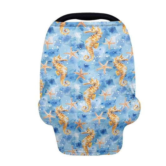 Forchrinse Sea Horse Starfish Print Car Seat Cover for Baby Boys and Girls Breathable Nursing Breastfeeding Scarf Ultra-Soft Infant Carseat Canopy