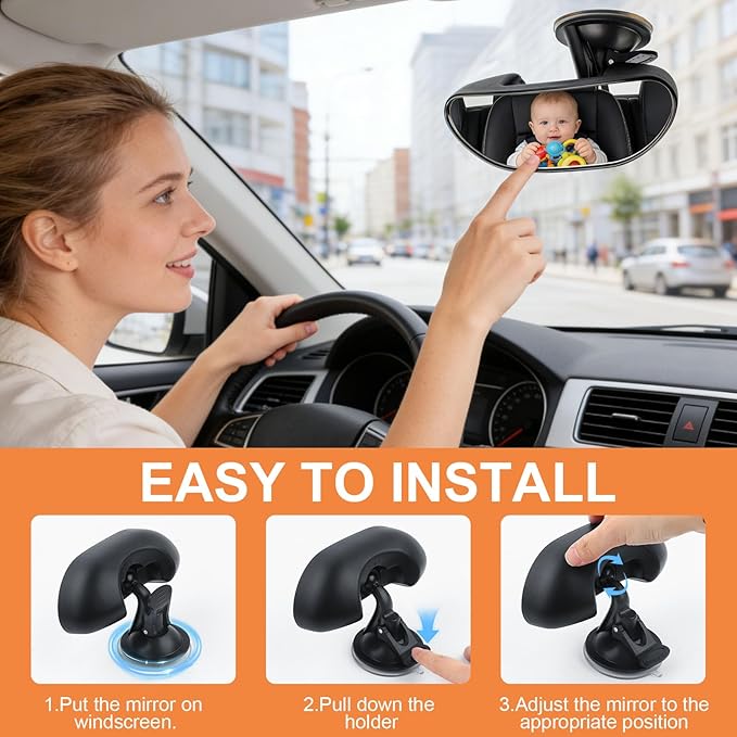 GES Rear View Mirror - 360 Degree Adjustable, Strengthen Suction Cup for Car - 5.9 x 2.2Inch - Black