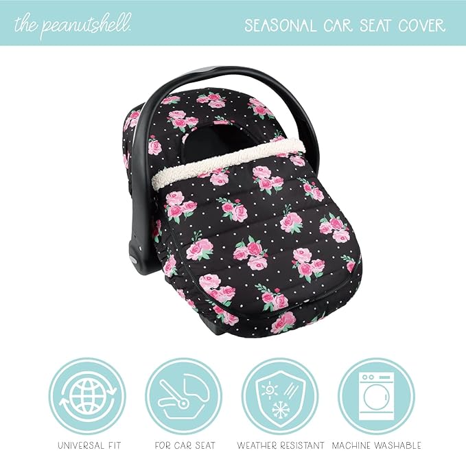The Peanutshell Car Seat Cover - Protective Covers for Baby Girl, Easy to Clean Accessories, Weather-Resistant Infant Winter Car Seat for Baby Carseat - Floral Rose