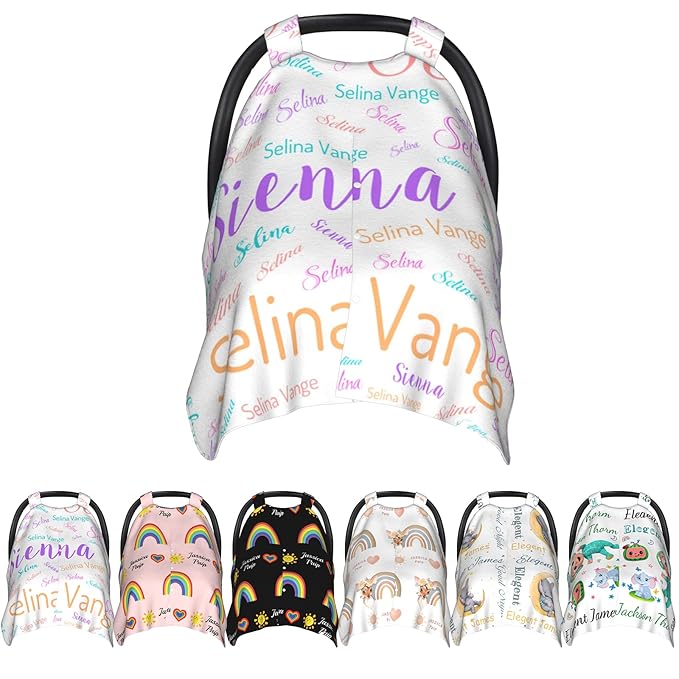 Personalized Baby Name Car Seat Covers for Girls,Nursing Custom Carseat Canopy for Babies Boy Winter Breastfeeding Cover Car Seat Canopies for Newborn Infant Toddler