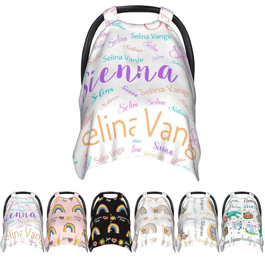 Personalized Baby Name Car Seat Covers for Girls,Nursing Custom Carseat Canopy for Babies Boy Winter Breastfeeding Cover Car Seat Canopies for Newborn Infant Toddler