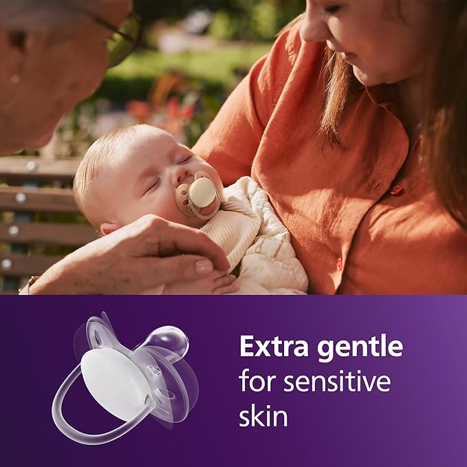 Philips Avent Ultra Soft Pacifiers - Orthodontic Design, for Babies 0-6 Months, Flexible Shield, Silicone Symmetrical Nipple, BPA-Free, 2 Sterilizing Cases, 4 Pack, SCF091/47