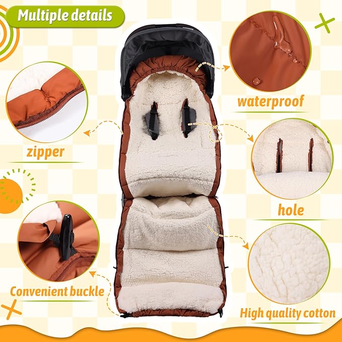 Baby Footmuff for Winter Outdoors Stroller Layer Waterproof Outer Soft Lambswool Liner Designed for Cold Wind Moisture Protection Suitable -30F/-22C Universal Fit Stroller