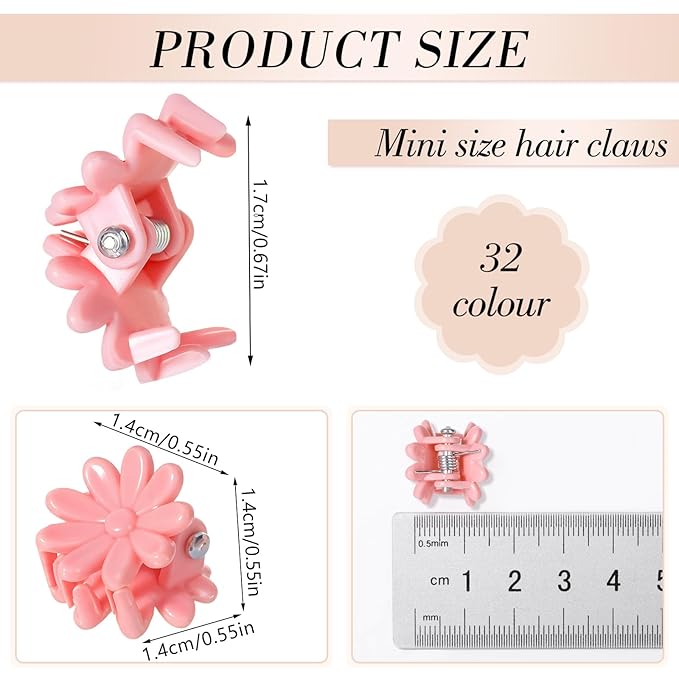 Obeoby 128 Pcs Toddler Baby Girl Hair Clips, Mini Flower Hair Claw Clips - Cute Hair Accessories Holiday Birthday Gifts (32 Colors)