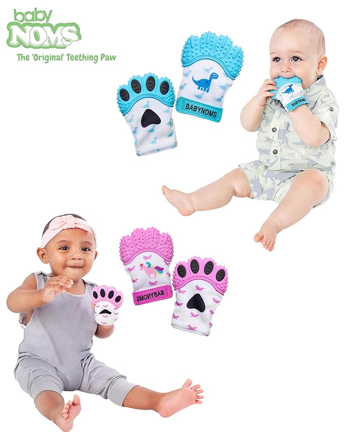 ® Teething Mitten Bundle | Dino Blue & Pink Unicorn Teether Paws