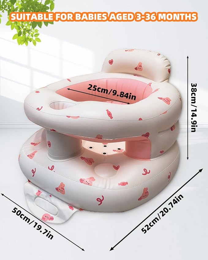 AGITVPS Upgrade Inflatable Baby Seat with Tray for Babies 3-36 Months, Built in Air Pump Bumbo Seat with Tray, Baby Chair Sit Me up Floor Seat for Baby, Learning to Sit&Feeding (Surround-Love Bunny)