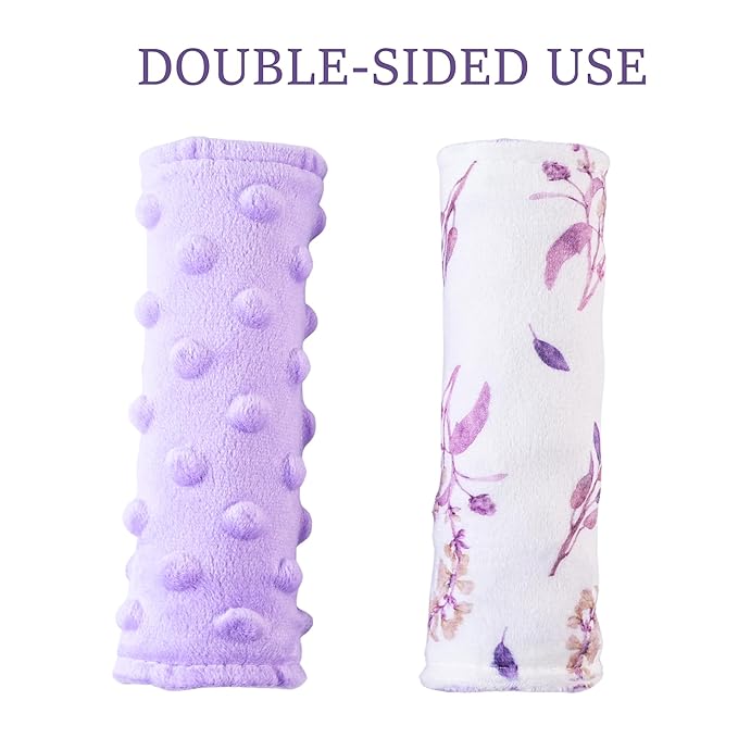 Carseat Strap Covers for Babies, Ultra Soft Double-Sided Use Shoulder Covers, 2 Pack Infant Seat Belt Covers for Car Seats/Strollers/High Chairs, for Baby Toddler Infant Boy Girl,Purple Floral