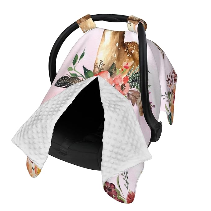 Personalized Custom Name Baby Car Seat Canopy - 2 in 1 Nursing Mom Breastfeeding Cover - Minky Baby Carrier & Stroller Cover with Deer Design