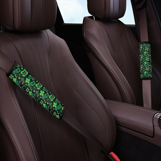 UNICEU Happy St Patrick's Day Car Seat Strap Pads, Lucky Green Leaf Universal Car Seat Belt Pads Cover- Protect Your Neck and Shoulder, Car Accessories Seatbelt Pads