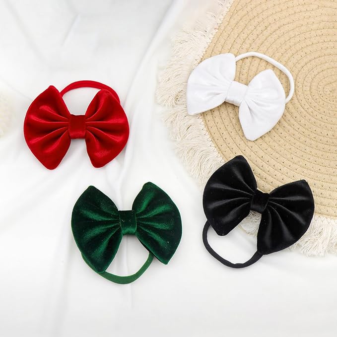 4.5'' 4Pcs Christmas Headband Bow for Baby Girls Velvet Red Hair Bows for Infant Toddler Green Holiday Outfits Black Hair Accessories Baby Headbands