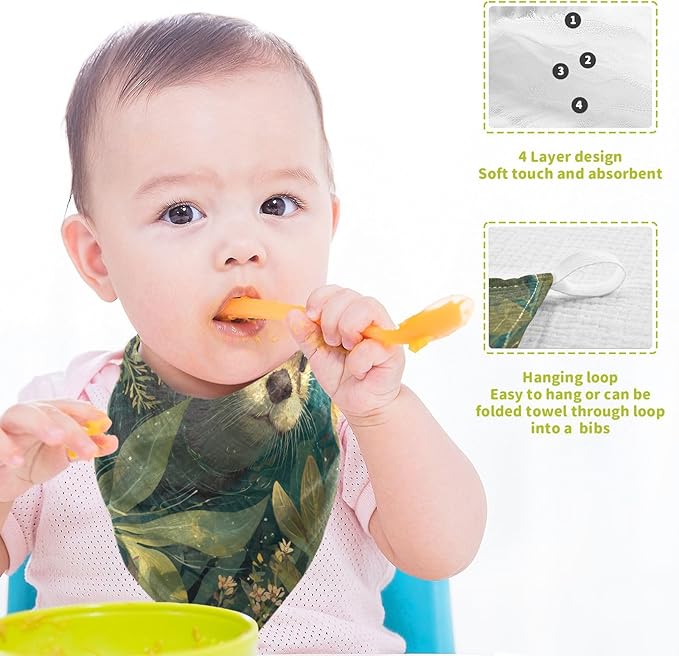Otter Baby Washcloths Newborn Muslin Burp Cloths 3 Pack Soft Cotton Baby Face Bath Towel Drool Bibs for Infants, Girls and Boys 11.8 x 11.8 Inch