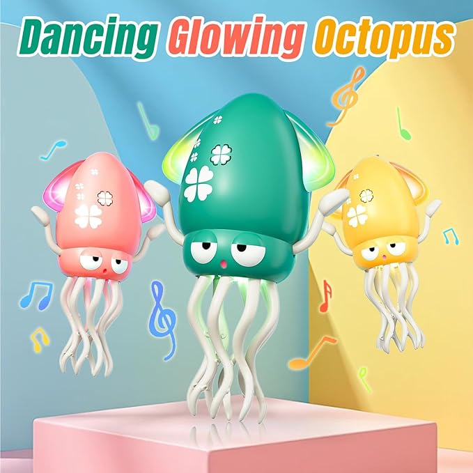 Electric Dancing Octopus Baby Toy, with Automatic Obstacle Avoidance Sensor, Upright & Crawling Modes, Rechargeable Magic Dancing Music Squid for Kids Ages 3-7, Fun Birthday Gift for Boy Girl (Green)