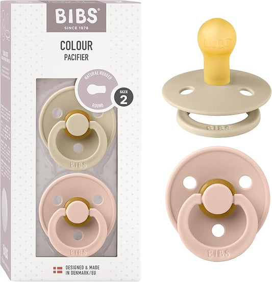 Bibs Pacifiers Color Collection, Set of 2 BPA-Free Latex Pacifiers Made in Europe, Round Nipple Baby Pacifier.