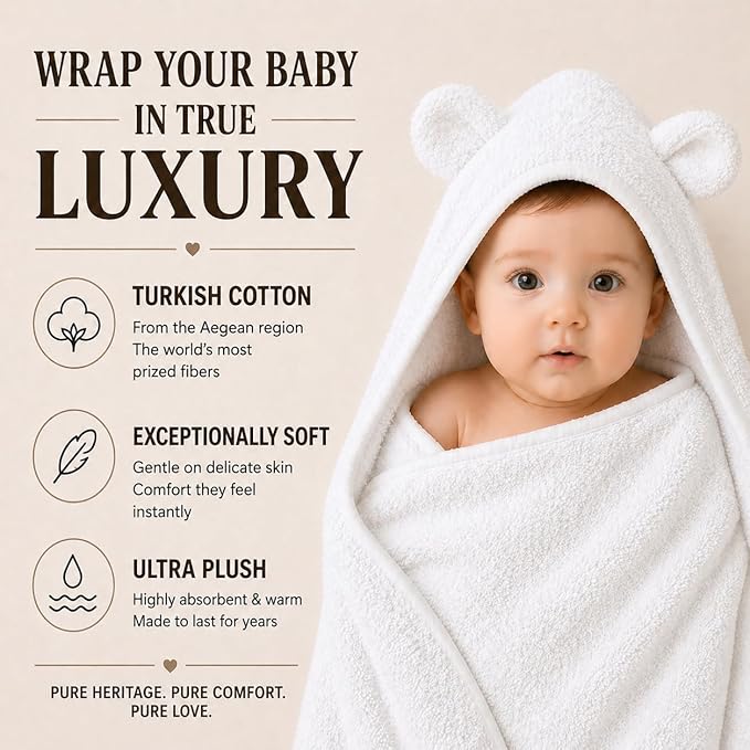 Organic Hooded Towels - Certified Organic Cotton, Long Stable Luxurious Turkish Organic Cotton, Plush Towels for Newborn (Little Lamb, 35×35" — Baby/Toddler Size (6 Months–Toddler))