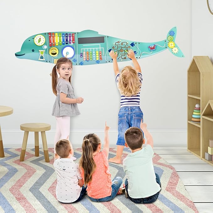 Baotree Activity Wall Busy Board Panels, Montessori Sensory Toys, Wall Activity Center, Educational Toy, Interactive Wooden Learning Toy for Toddler Playroom & Children's Daycare