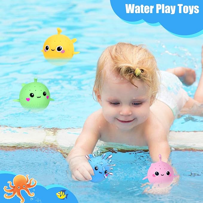4 PCS Dolphins Water Balls, Sensory Stress Relief Floating Pool Toys for Kids, Water Splash Balls Toddler Swim & Bath Toys, Christmas Goodie Bag Fillers for Babies