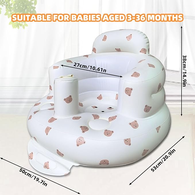 AGITVPS Inflatable Seat for Babies 3-36 Months, Built in Air Pump Baby Chair Sit Me up Floor Seat for Baby, Bumbo Seat for Learning to Sit, Feeding, Camping (Bear)