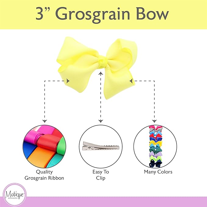 3 Inch Grosgrain Bow for Little Girls- Set of 2 (Yellow)