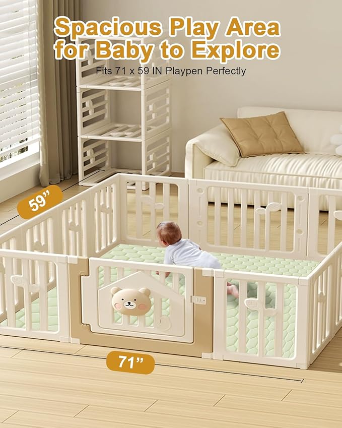 TINYHARBO Premium Foam Baby Play Mat 71" x 59" with Removable Cover, Extra Thick Padding Playpen Mat, Non-Slip Floor Mat, Stylish & Easy to Clean for Crawling Baby, Infants & Toddlers, Green