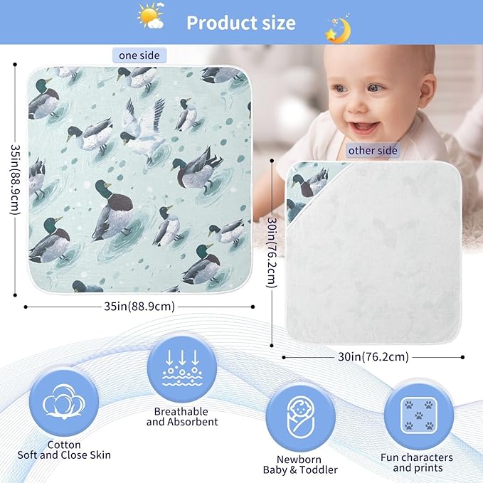 Pigsaly Cute Mallard Ducks Hooded Baby Towel Farmhouse Animals Baby Bath Towel Unisex Toddlers Hooded Towels Cotton Boy Washcloths Girl Shower Towel for Infant Newborn 30 x 30 in