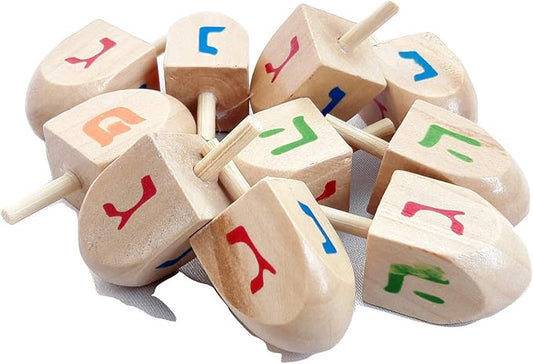 Lot 10 Pc Natural Wood Spinning Top Dreidel Hanukkah Sevivon NES Gadol Haya Po.Made in Israel