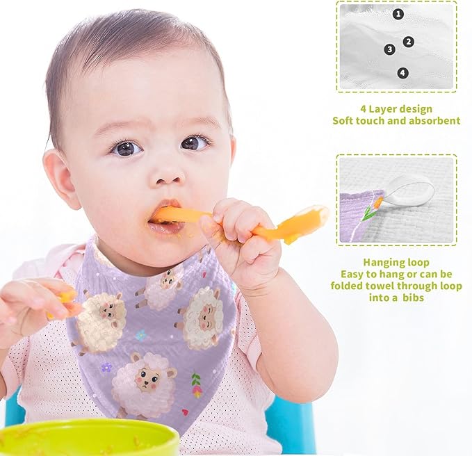 vvfelixl Charming Sheeps Baby Burp Cloths Baby Muslin Washcloths for Boys Girls Cotton Baby Face Towel for Newborn Infants Soft and Absorbent 11.8 X 11.8In, 5 Pack