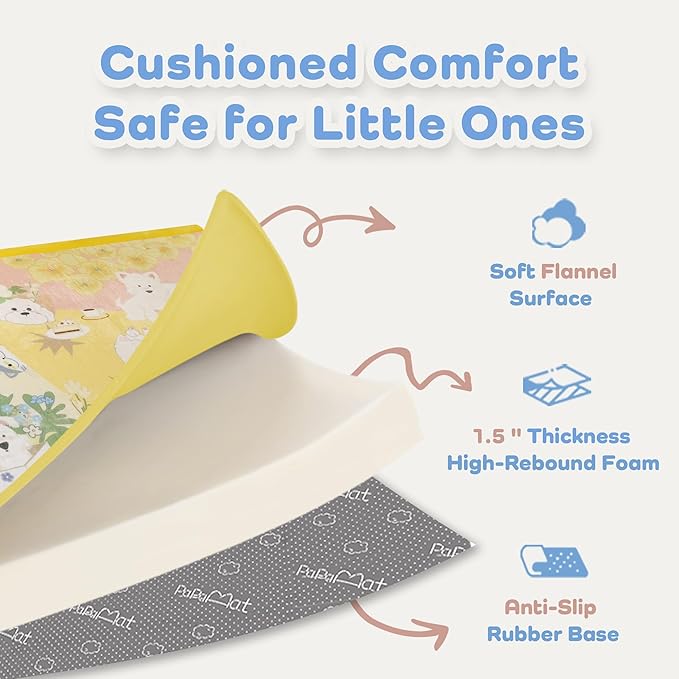 1.5" Thick Educational Baby Floor Play Mat 59x79, Flannel Padded Memory Foam Kids Mat, Non-Slip Plush Playmat for Nursery Playroom Classroom (Dog)