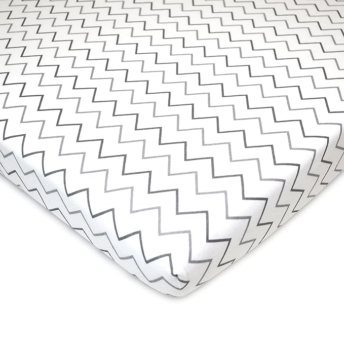 American Baby Company 2 Pack 100% Natural Cotton Fitted Pack and Play Sheets 39" x 27" - Soft & Breathable Pack N Play Sheets for Playard & Mini Crib Mattress, Grey Stars/Zigzag, for Boys & Girls