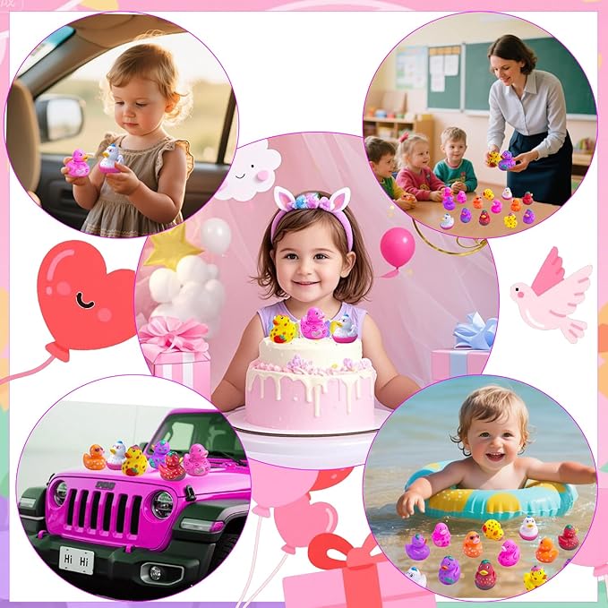 Rubber Ducks for Kids,12PCS Toddler Bath Toys, Baby Pool Bathtub Toys, Assorted Duckies in Bulk for Girls Party Favors Supplies Decoration(Pink)