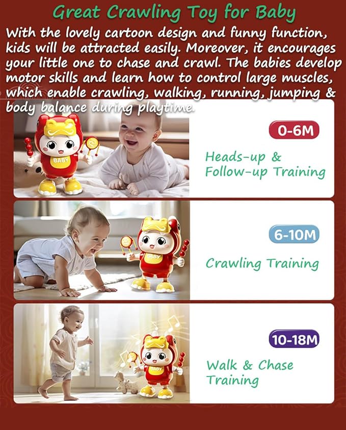 Miracland Dancing Dragon Toy, Traditional Chinese Dragon Musical Toy Baby Crawling Toy Baby Head-up Exercise Toy Baby Dragon Tummy Time Toy with Music & Lights| Legs Move Sideways| Body Twist