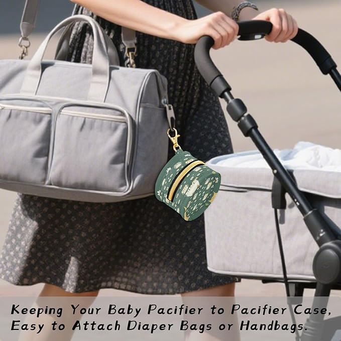 Pacifier Holder with Clip Pacifier Case for Diaper Bag Round Baby Pacifier Pouch Box Bag Portable White Daisy Flower Owls