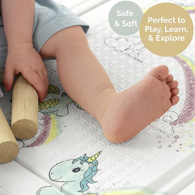 JumpOff Jo Foldable Foam Play Mat – Large Waterproof Baby & Toddler Activity Floor Mat, Double-Sided 70 x 59 Inch Play Surface