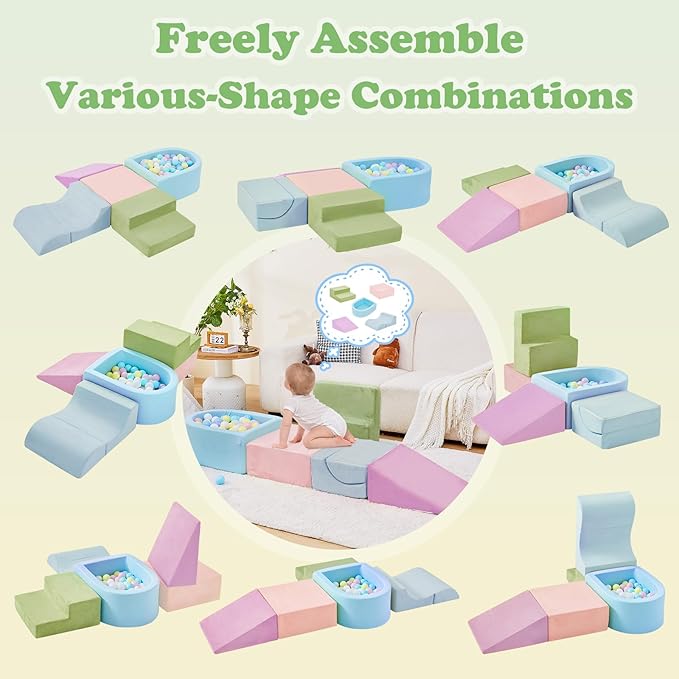 QUCHI 5-Piece Climbing Toys for Toddlers, Toddler Climbing Toys Indoor with Foam Ball Pit (Balls not Included), Soft Foam Climbing Blocks Set Indoor Play Gym for Crawling and Sliding