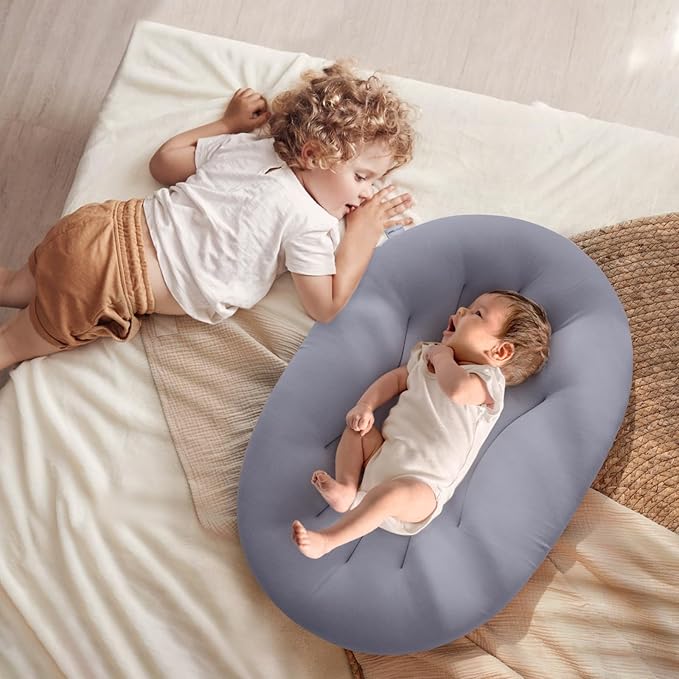 Baby Lounger for Newborn: Portable & Lightweight Pillow for Tummy Time Playtime & Diaper Changes - Skin-Friendly & Breathable for 0-12 Month Supervised Use
