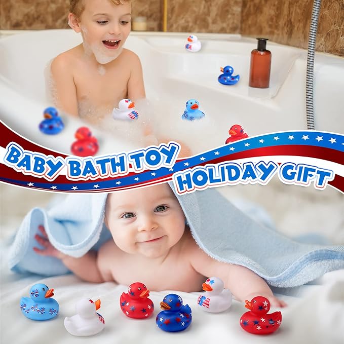 Jerify 72 Pcs 2 Inch Patriotic Rubber Ducks Summer Small Shower Float Rubber Ducks Star Rubber Ducky for Bath Birthday Gifts Baby Showers Beach Pool 4th of July Independence Day (Classic)