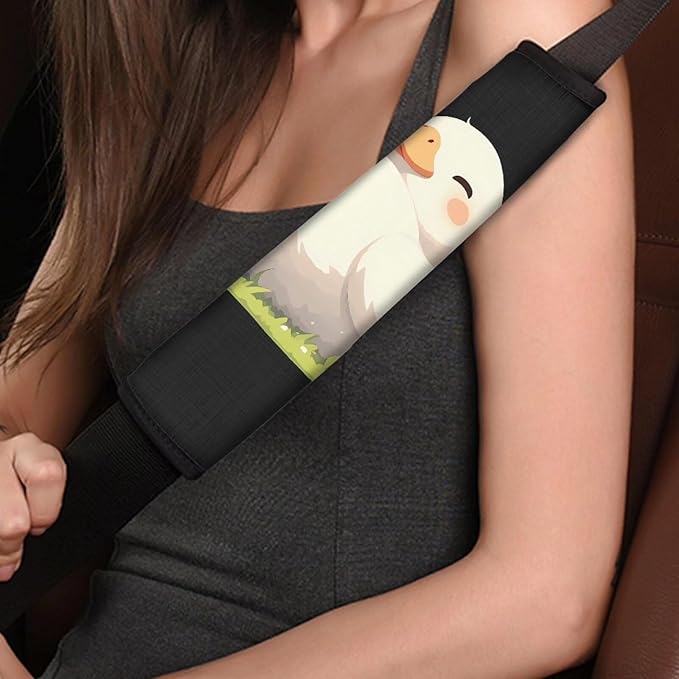 2Pcs Cute Duck Print Car Seat Belt Strap Cover Cartoon White Animal Ducks Pattern Shoulder Strap Pad Car Interior Accessories Soft & Comfortable Seat Belt
