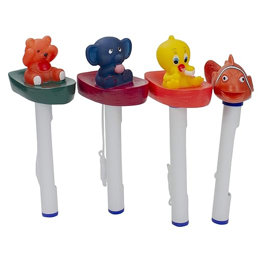 Set of 4 White and Orange Baby Floating Swimming Pool Thermometers with Cords 9.5"